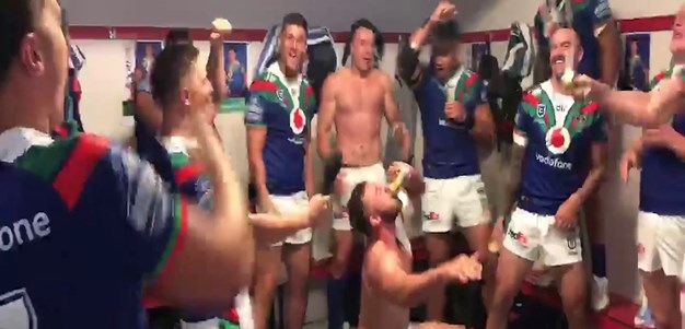 Celebrating stunning win over the Knights