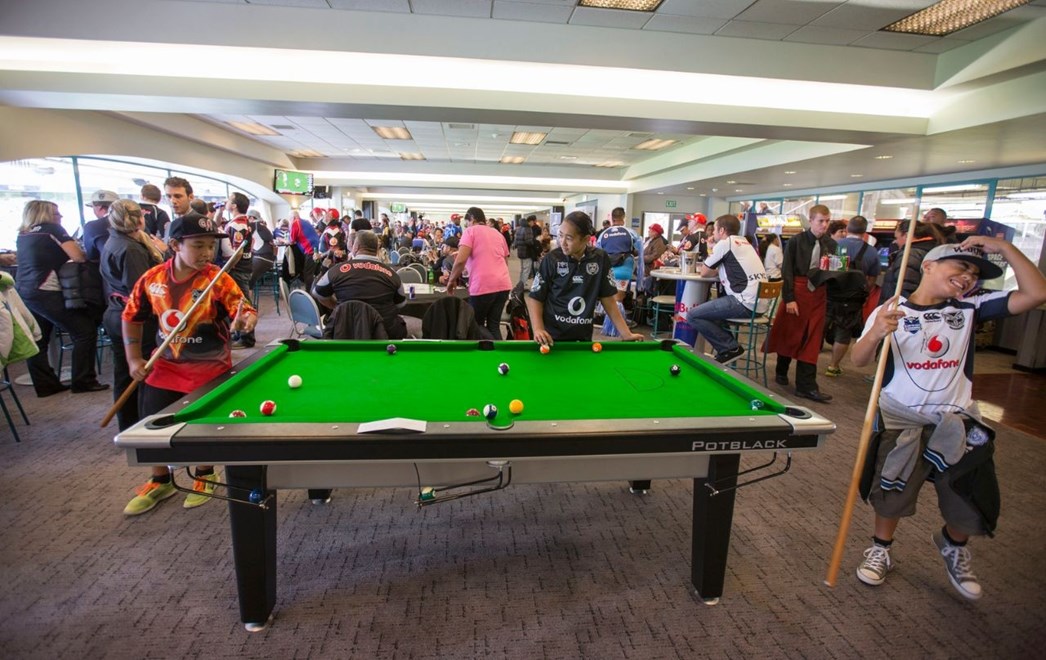 Members playing pool in the Members Lounge. Vodafone Warriors v St George Illawarra Dragons at Eden Park. Photo: photosport.co.nz