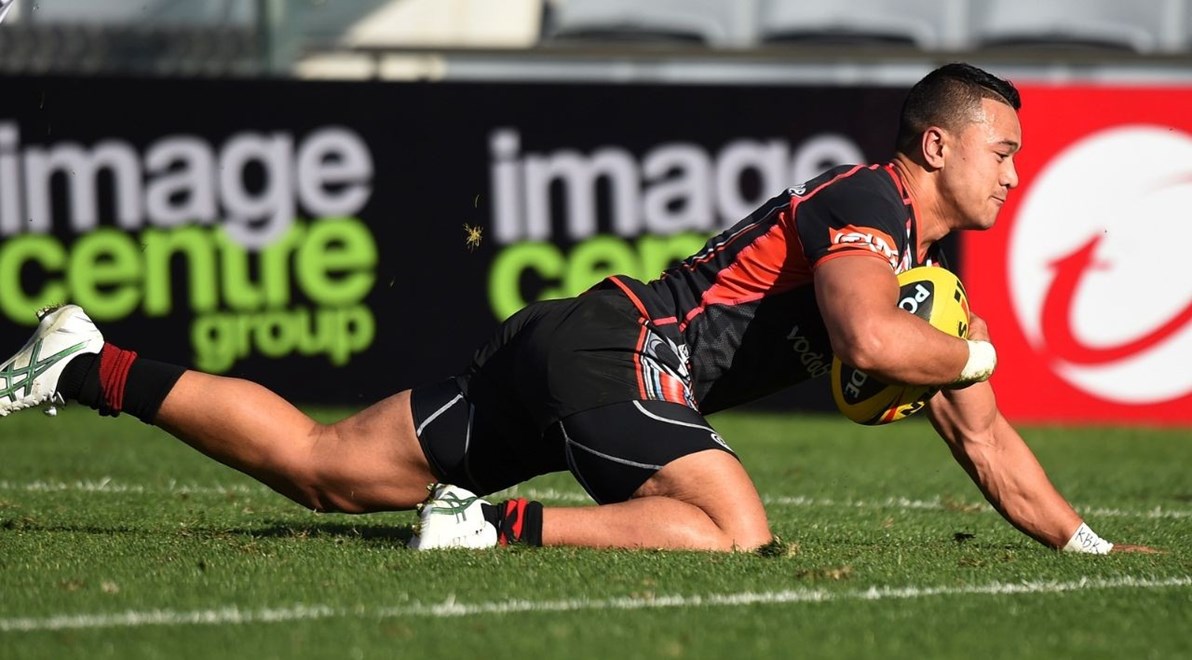 Wellington's Paul Ulberg bagging one of the two tries he scored on debut for the Vodafone Junior Warriors. Image | www.photosport.co.nz