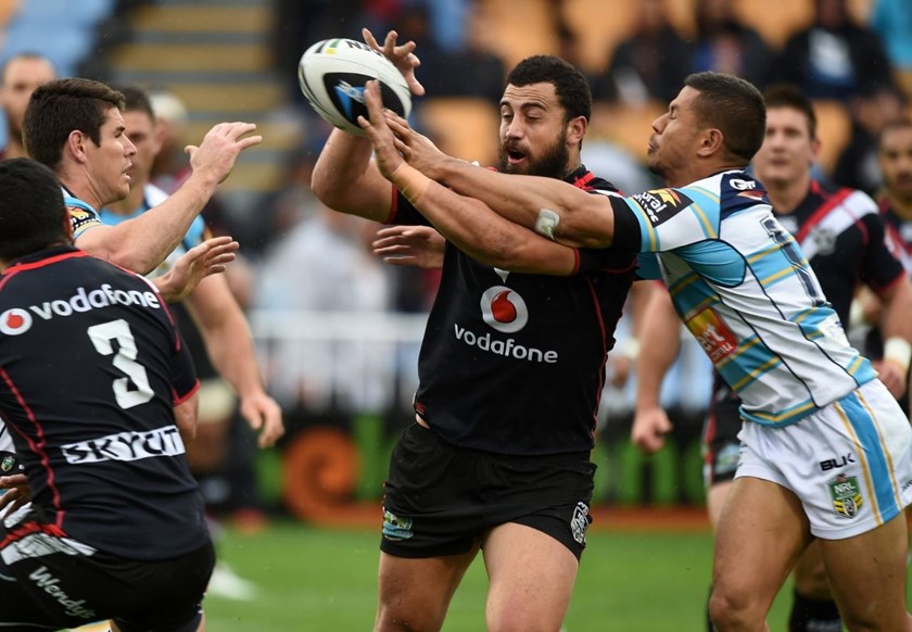 Ben Matulino. Vodafone Warriors v Gold Coast Titans. NRL Rugby League. Mt Smart Stadium, Auckland, New Zealand. Sunday 31 August 2014. Photo: Andrew Cornaga/www.Photosport.co.nz