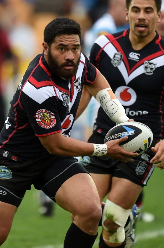 Konrad Hurrell. Vodafone Warriors v Gold Coast Titans. NRL Rugby League. Mt Smart Stadium, Auckland, New Zealand. Sunday 31 August 2014. Photo: Andrew Cornaga/www.Photosport.co.nz