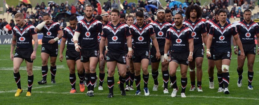 Warriors players get ready for the match. Vodafone Warriors v Gold Coast Titans. NRL Rugby League. Mt Smart Stadium, Auckland, New Zealand. Sunday 31 August 2014. Photo: Andrew Cornaga/www.Photosport.co.nz