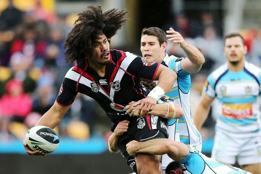Sione Lousi of the Warriors in action. Round 25 NRL Telstra Premiership game, Vodafone Warriors v Gold Coast Titans, Mt Smart Stadium, Auckland, New Zealand. Sunday 31 August 2014. Photo: www.photosport.co.nz