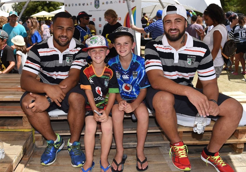Ngani Laumape and Ben Matulino with Fans at the NRL Auckland Nines Festival and Fan Zone, Aotea Square, Auckland, New Zealand. Zealand. Friday 30 January 2015. Copyright Photo: Andrew Cornaga/www.Photosport.co.nz