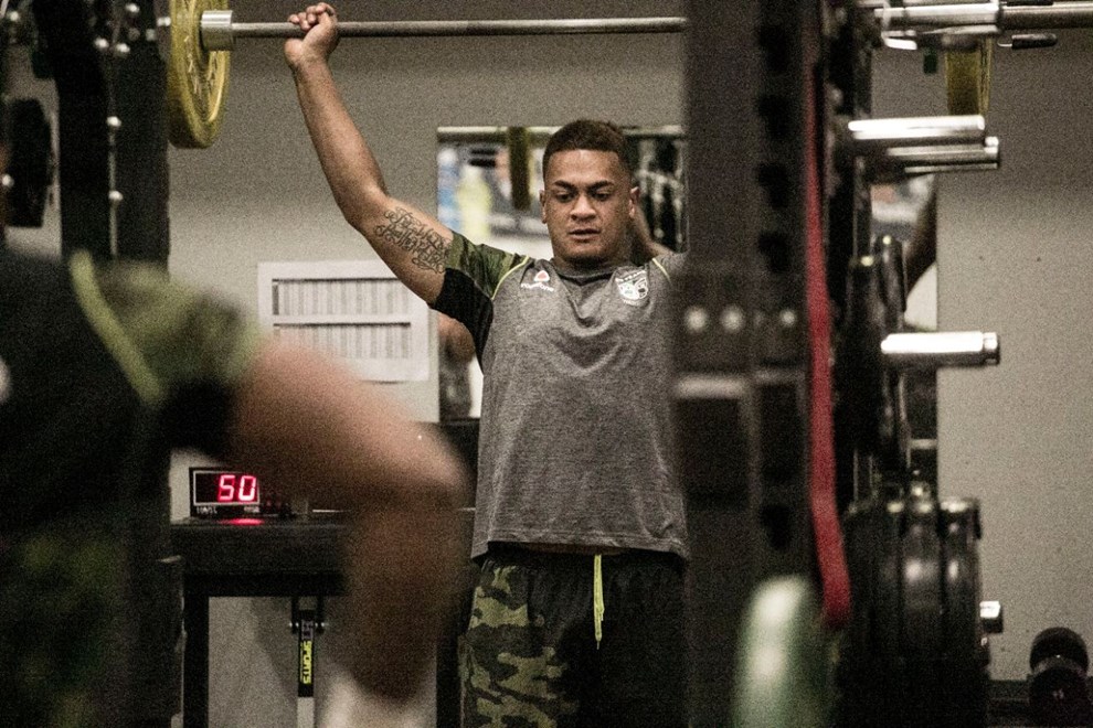 Ken Maumalo in the gym.