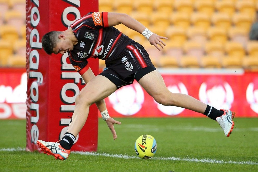 Junior Warrior Bradley Abbey scores a try during the Holden Cup Rugby League match between the Junior Warriors and the Roosters at Mt Smart Stadium, Auckland, New Zealand. Saturday, June 13 2015. Copyright Photo: Fiona Goodall/www.Photosport.co.nz