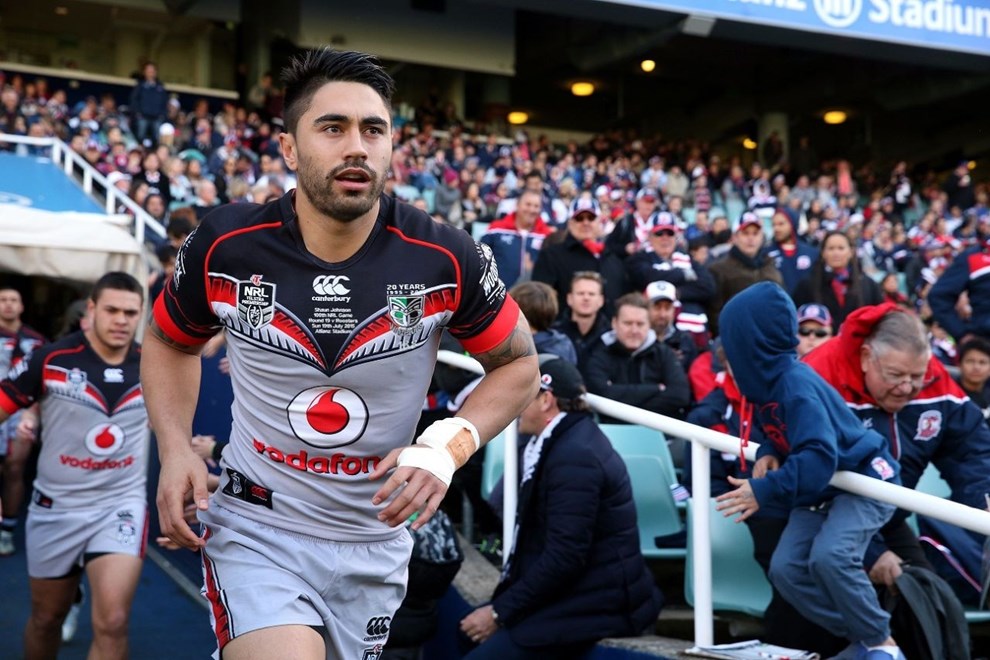 Shaun Johnson runs out in his 100th GameRoosters v Warriors NRL rugby league match at Allianz Stadium, Sydney Australia. Sunday 19 July 2015. Photo: Paul Seiser/Photosport.co.nz