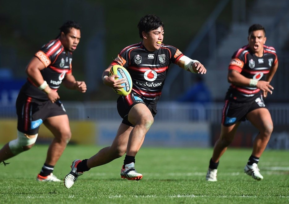 Chris Sio during the Junior Warriors v Junior Raiders match. NYC Holden Cup U20s Rugby League. Mt Smart Stadium, Auckland. New Zealand. Anzac Day, Saturday 27 2015. Copyright Photo: Andrew Cornaga / www.Photosport.nz