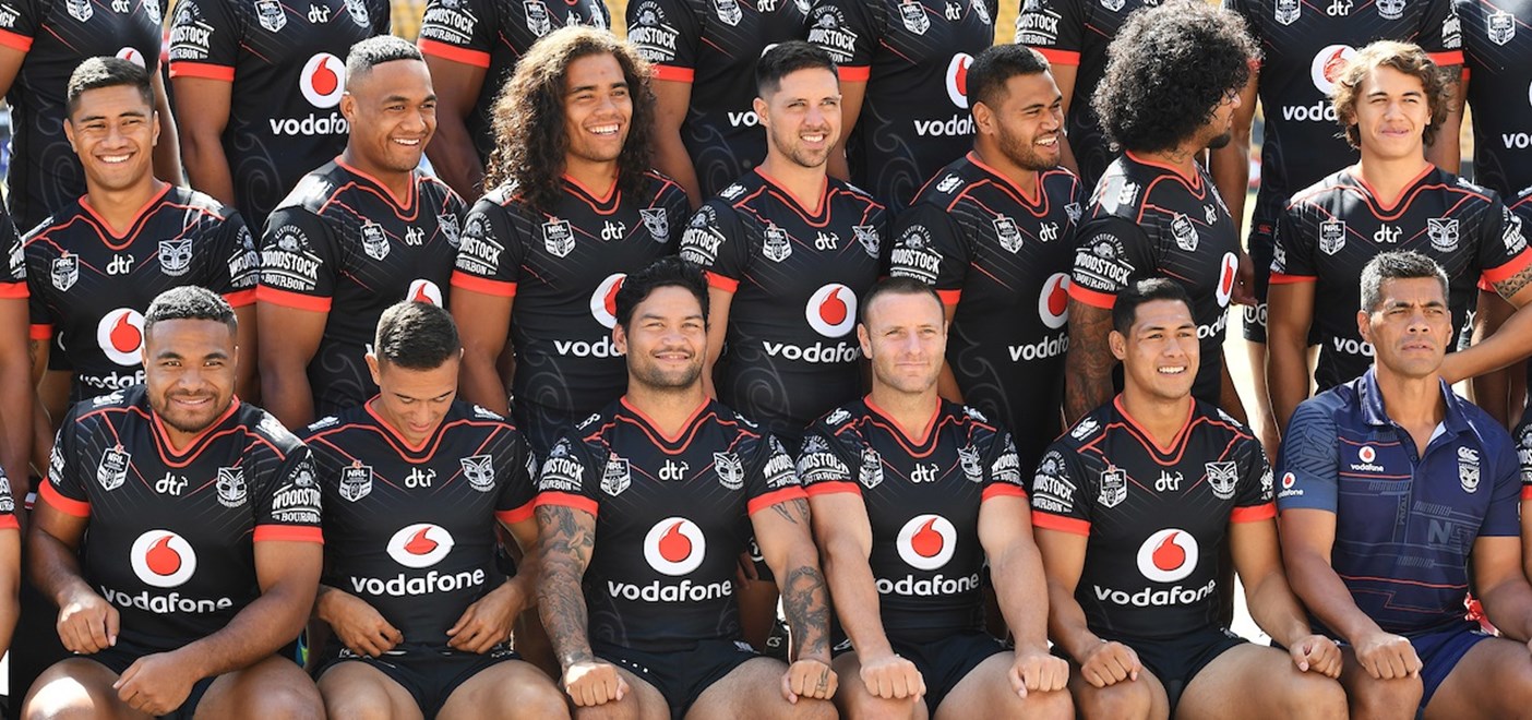 Team photo day ... Vodafone Warriors players getting ready to smile for the camera.