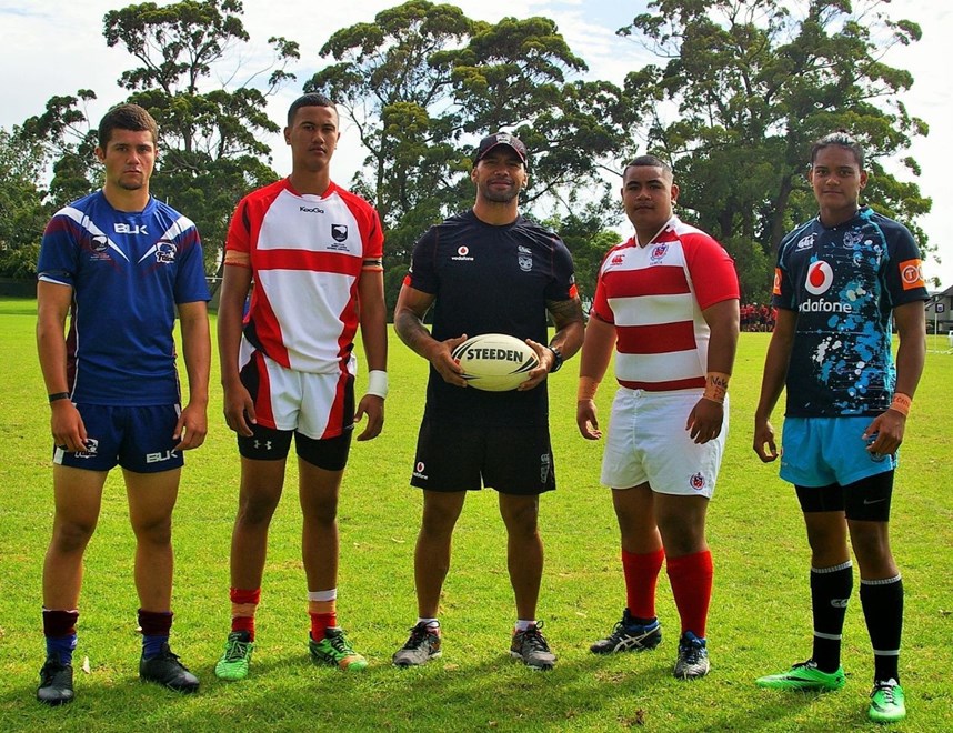 Ruben Wiki Challenge Shield Under-16 captains with the legend himself. From left to right: Tyler Slade (Akarana)