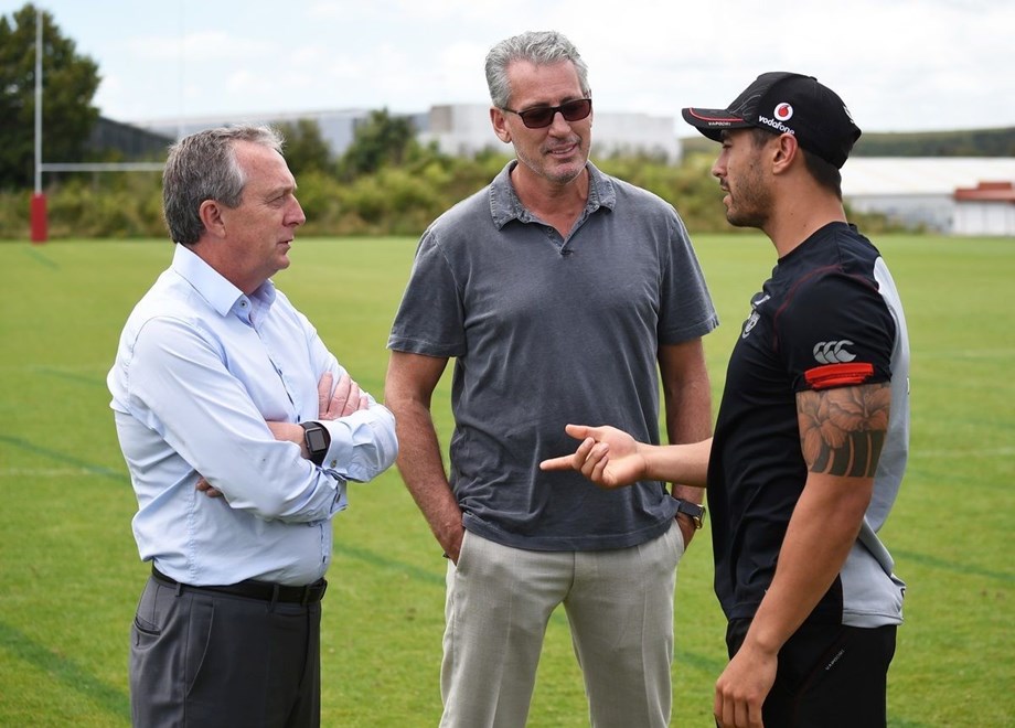 Warriors CEO Jim Doyle, Owner Eric Watson and Shaun Johnson during a Warriors training session. NRL Rugby League. Mt Smart Stadium, Auckland, New Zealand. Tuesday 19 January 2016 Copyright Photo: Andrew Cornaga / www.photosport.nz