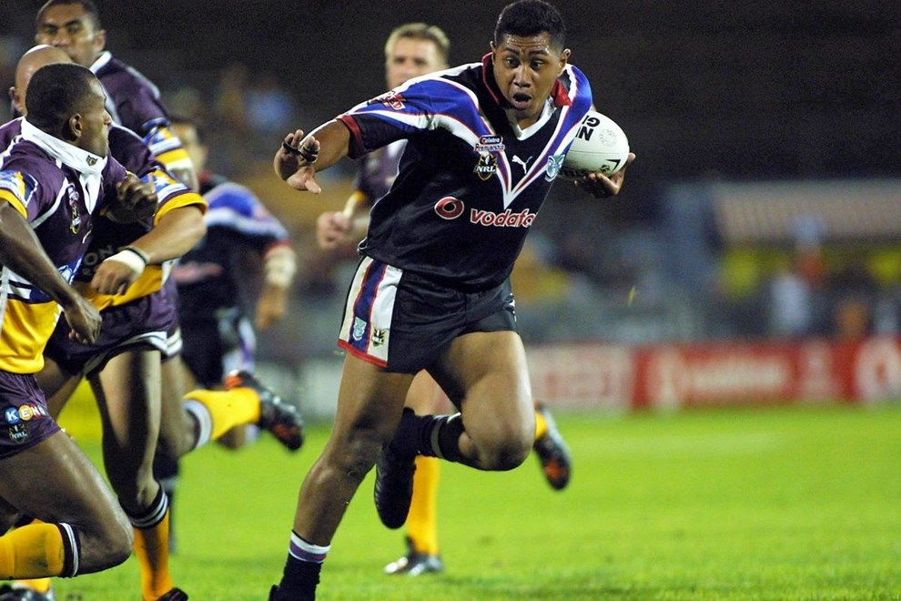 March 24, 2001 | Ali Lauitiiti on the night the Vodafone Warriors held on for their first win over the much-vaunted Brisbane Broncos. Image | www.photosport.nz