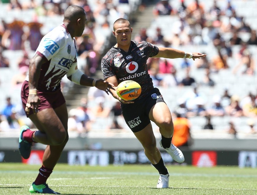 Tuimoala Lolohea of the Warriors against the Sea Eagles in the Downer NRL Auckland Rugby League Nines match