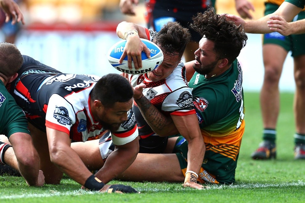 Sam Cook scores a try. NZ Warriors v Wyong Roos
